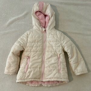 Hunter Girls Hooded Puffer Jacket Cream Pink Fleece Lined Size 5